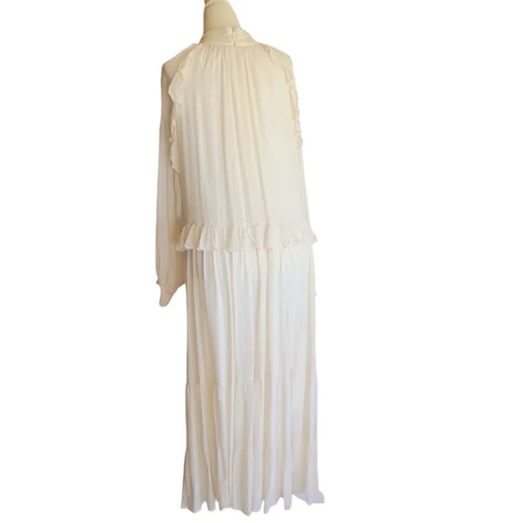 Nobody's Child | Ivory Bohana Ruffle Tie-Neck Flowing Midi Dress US 8 - Picture 5 of 8